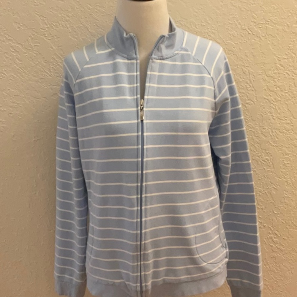 Talbots - Jacket - Blue/White Striped - Women’s Size LP - Collared - Full Zip